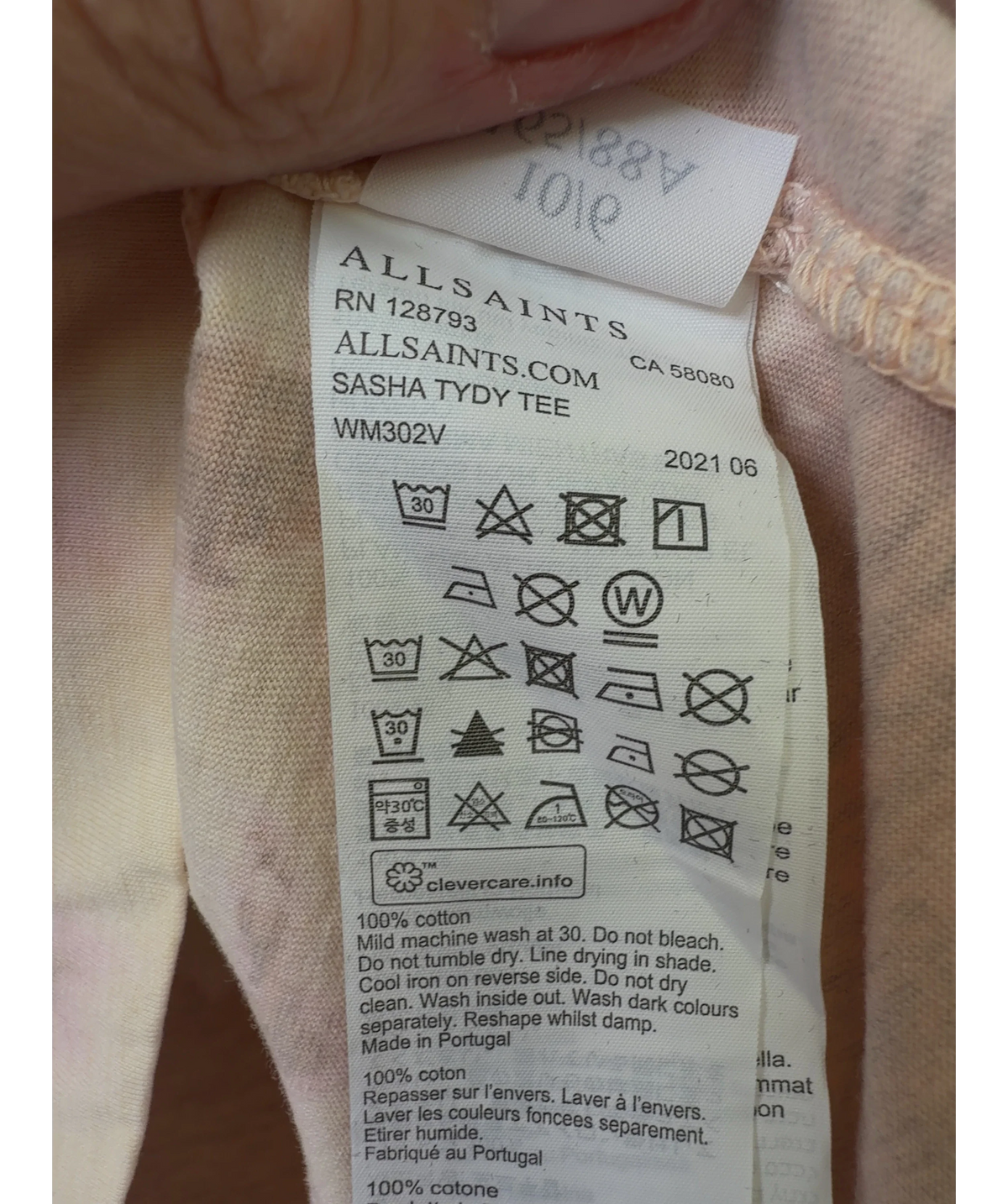 ALLSAINTS Pink Sasha Tydy Tee, size UK 10 — label