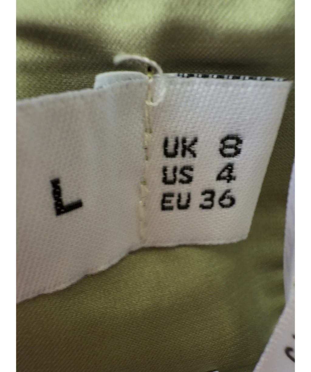 Club L Green satin corset top, size UK 8 — care label