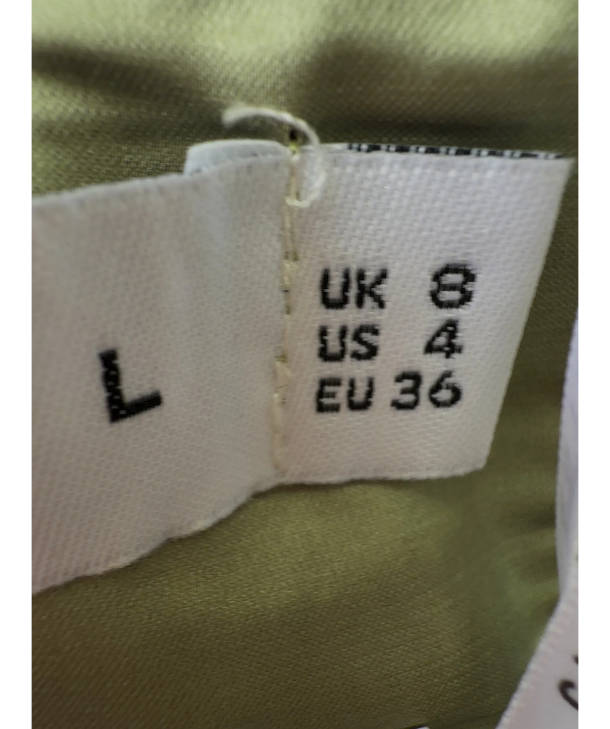 Club L Green satin corset top, size UK 8 — care label