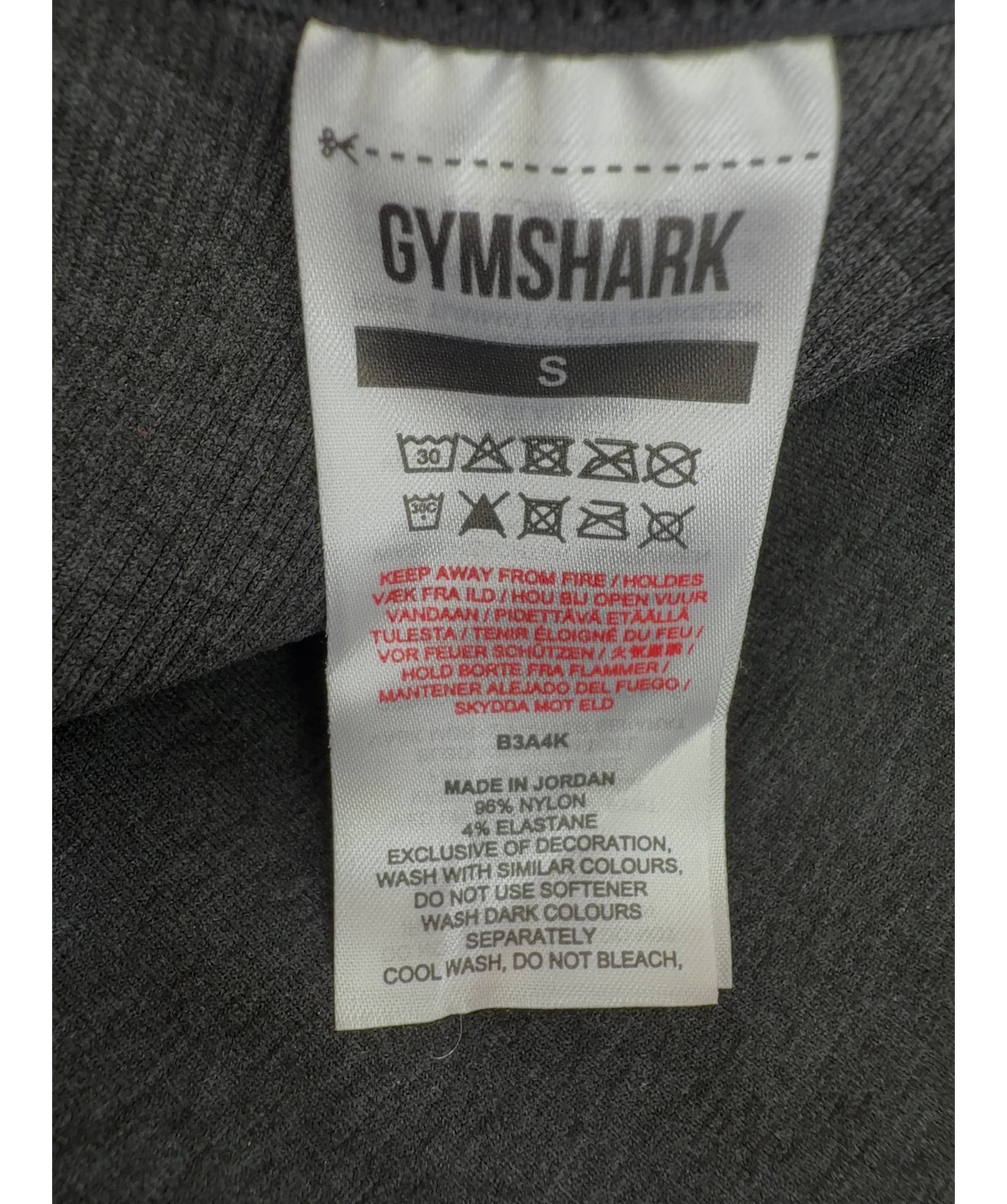 GYMSHARK Grey Colour, size UK S — care label