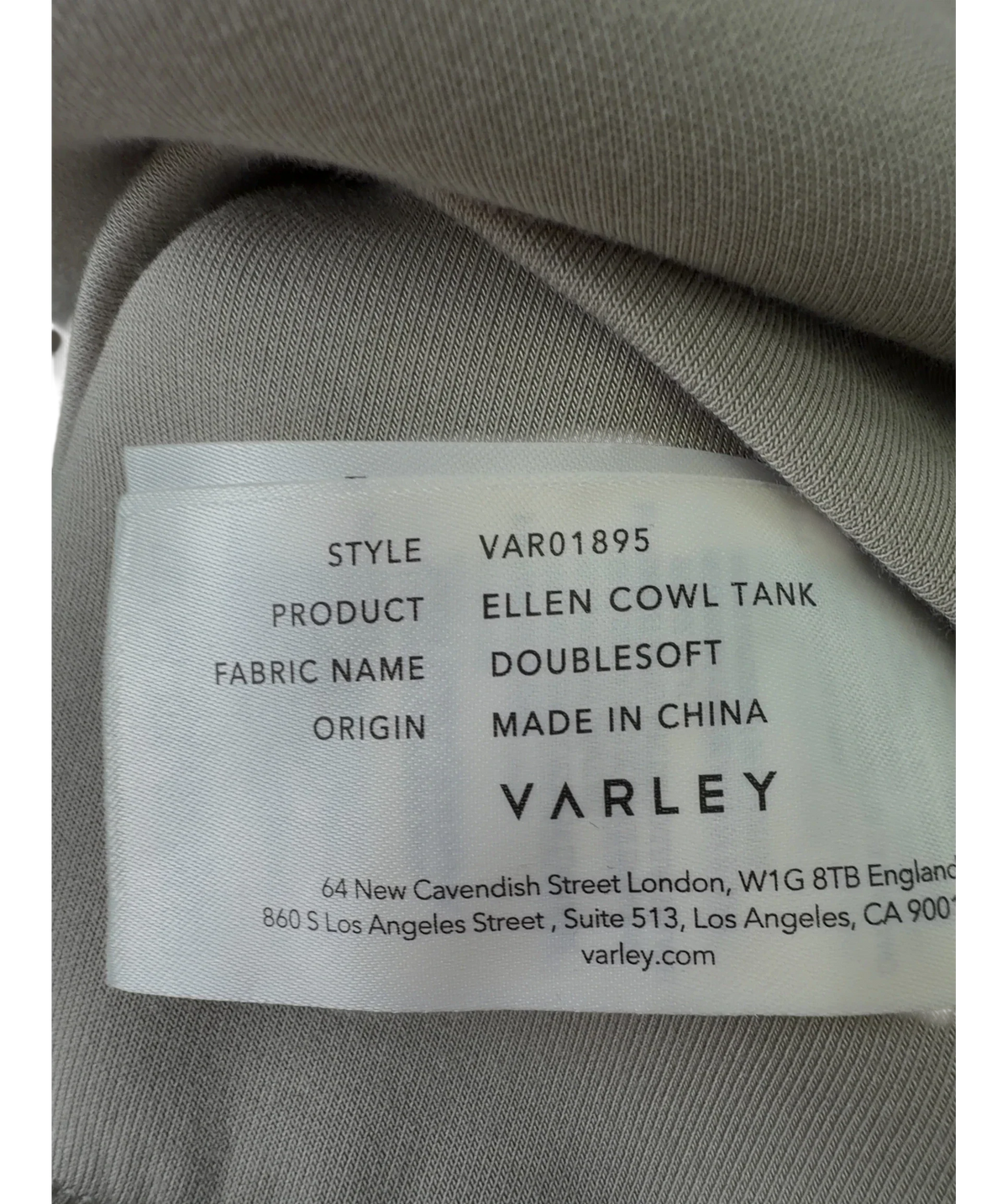 Varley Beige Ellen Cowl Neck Tank, size UK S — fabric detail