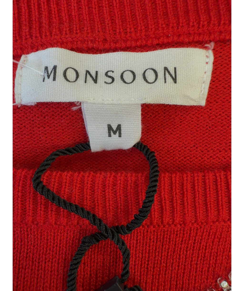 Monsoon Red Di Double Bow Jumper Red, size UK M — detail
