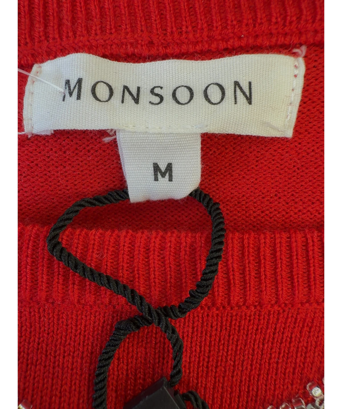 Monsoon Red Di Double Bow Jumper Red, size UK M — care label