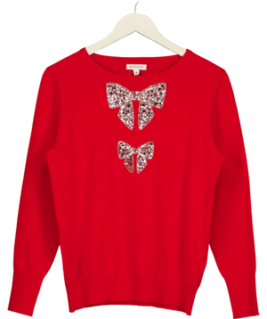 Monsoon Double Bow Sequin Jumper Red UK M