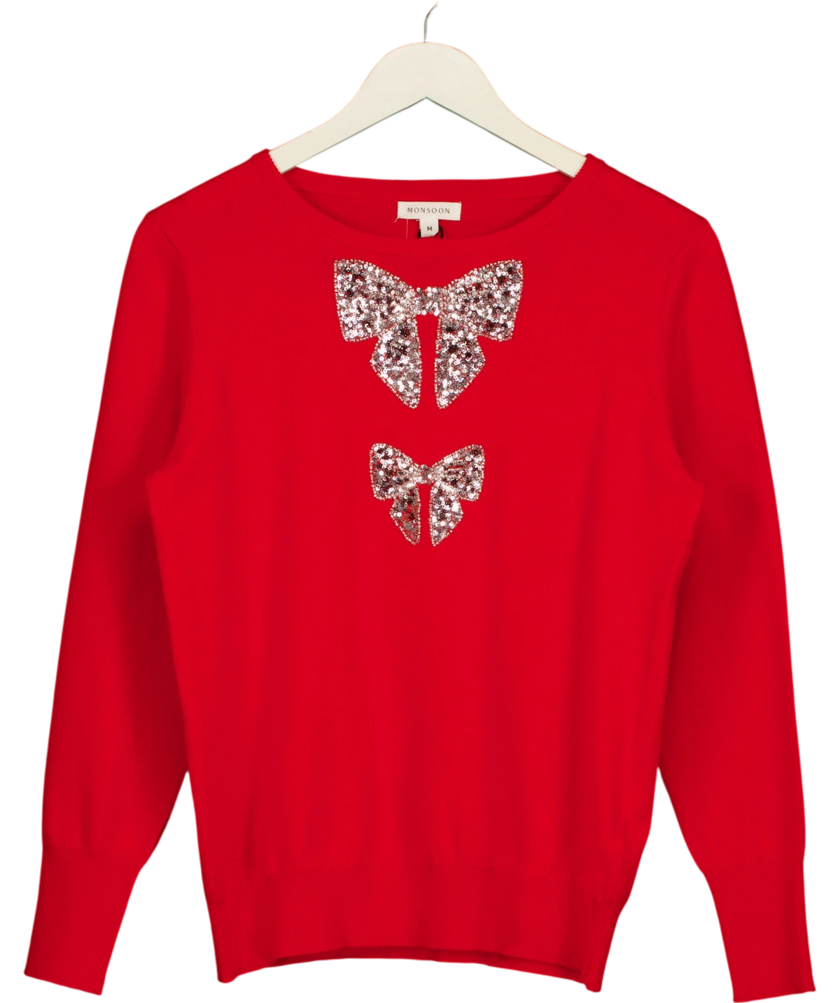 Monsoon Red Di Double Bow Jumper Red, size UK M — front