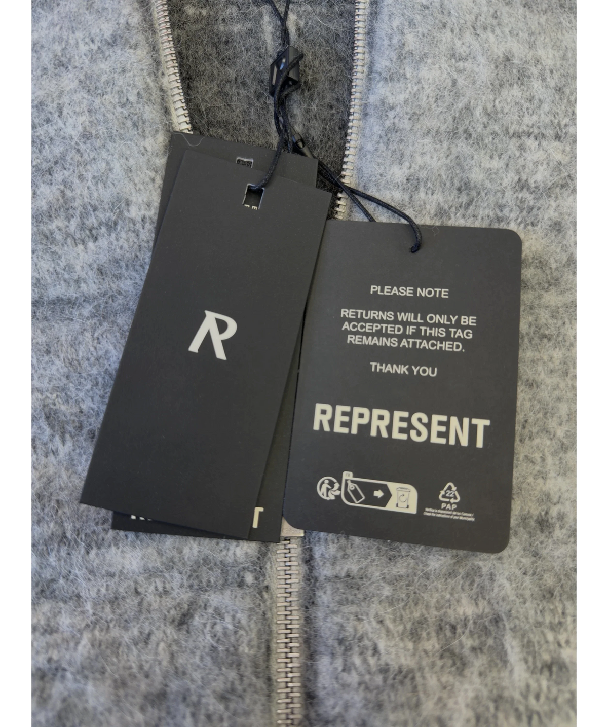 Represent Grey Aura Zip Cardigan, size UK S — detail