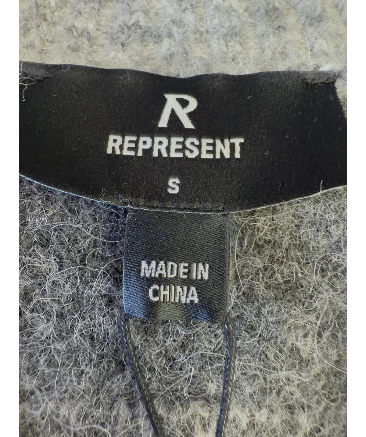 Represent Grey Aura Zip Cardigan, size UK S — care label