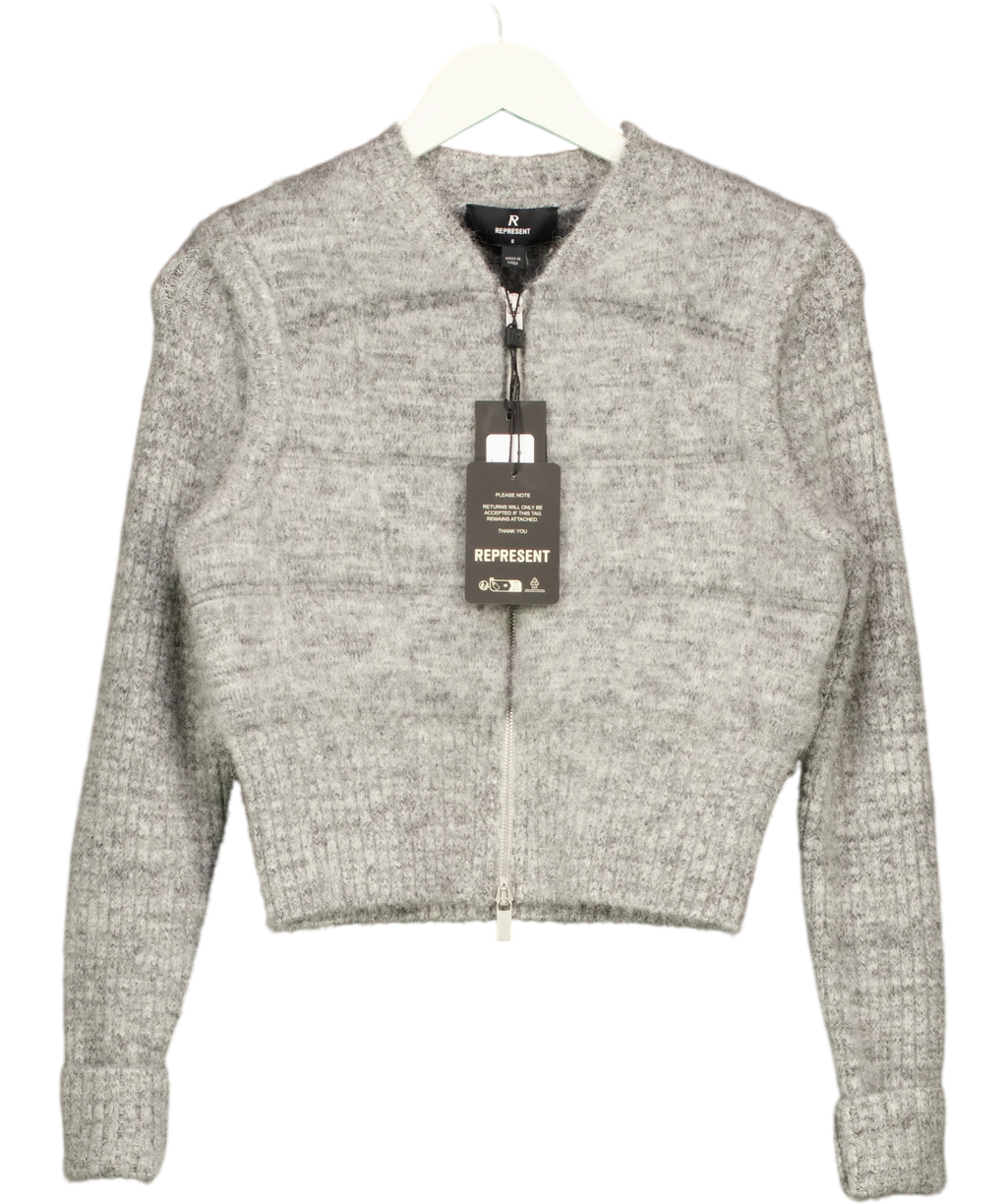 Represent Grey Aura Zip Cardigan, size UK S — front