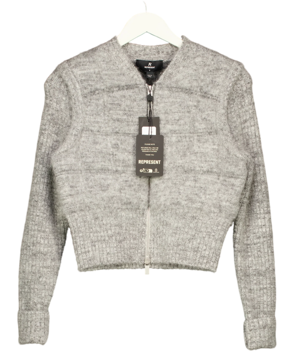 Represent Grey Aura Zip Cardigan, size UK S — front