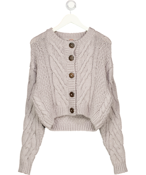 FREE PEOPLE Grey 100% Cotton Knit Bonfire Cotton Cardigan UK S