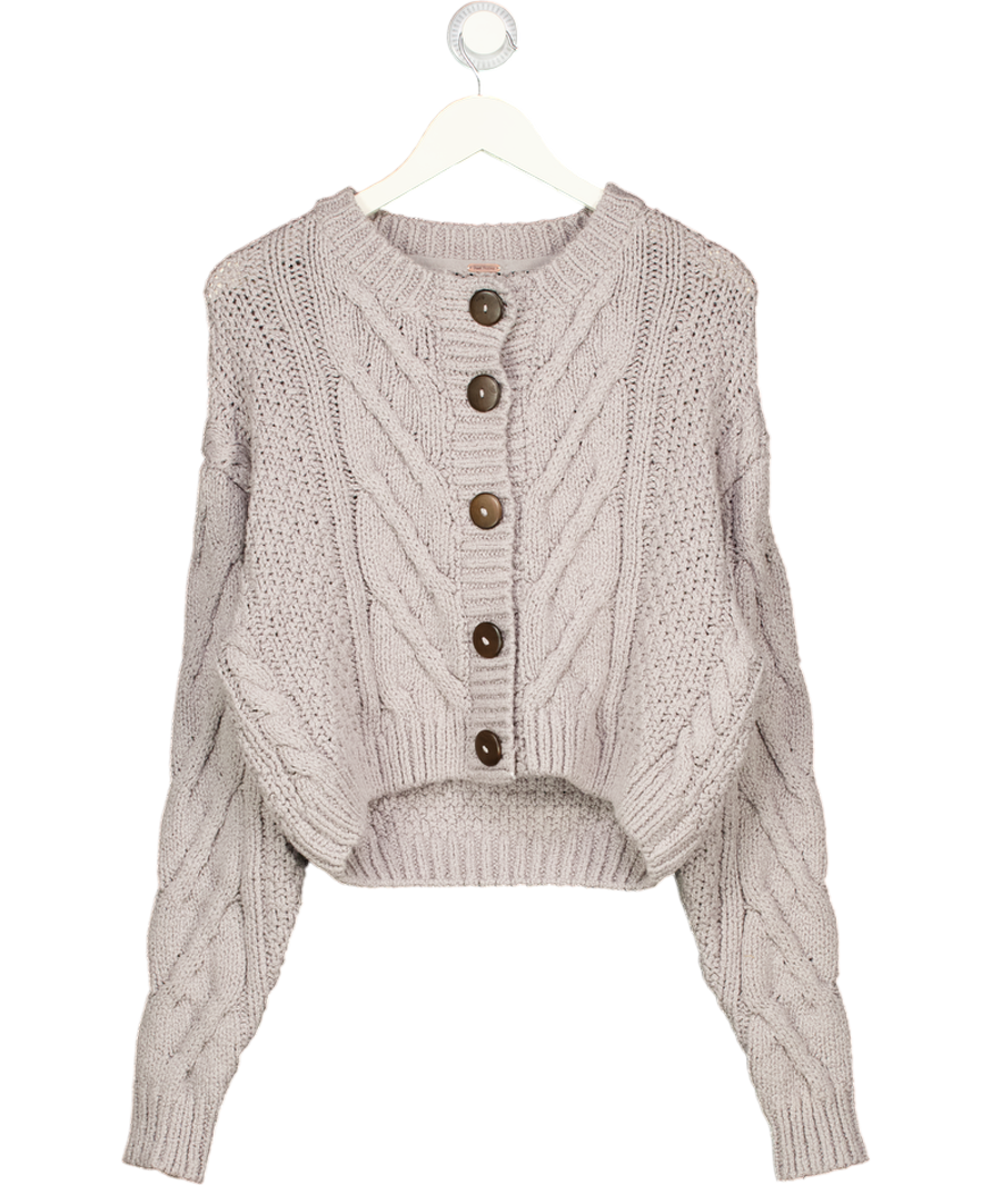 FREE PEOPLE Grey 100% Cotton Knit Bonfire Cotton Cardigan UK S