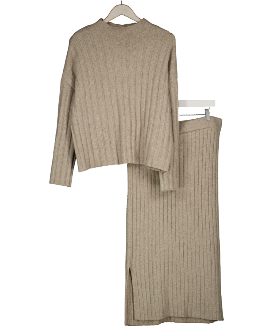 VILA Vila Ribbed Maxi Skirt Co-ord In Cream UK XXL