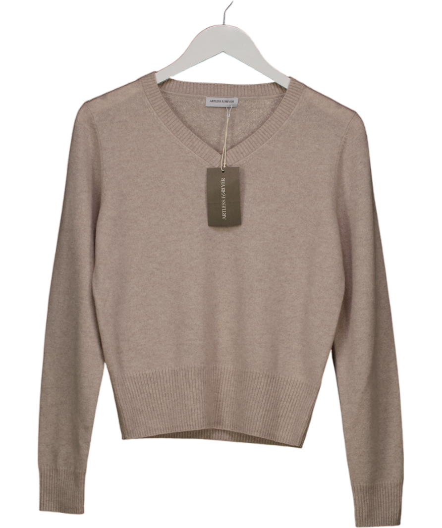 ARTLESS FOREVER Beige Tove Wool & Cashmere Blend V-neck Sweater UK XS