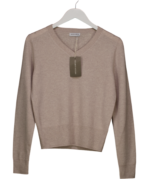 ARTLESS FOREVER Beige Tove Wool & Cashmere Blend V-neck Sweater UK XS