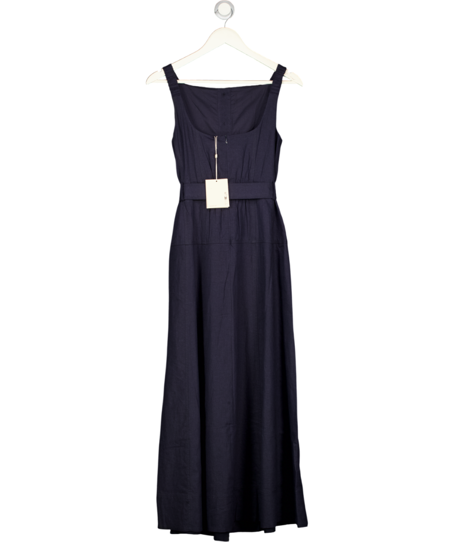 ME + EM Navy Blue Button Front Maxi Dress Crease-less Linen UK 8
