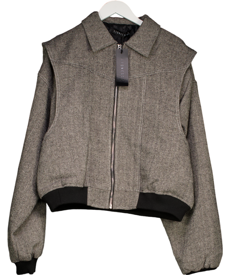 Lioness Grey Exclusive Vista Contrast Stitch Bomber Jacket In Ash Tweed UK M