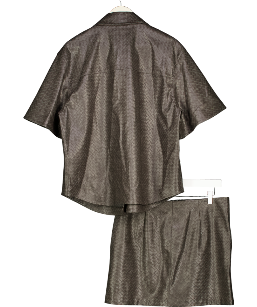 M&S 2-piece Grey Faux Leather Woven Effect Shirt (uk L) & A-line Mini Skirt (uk 14) Set UK L