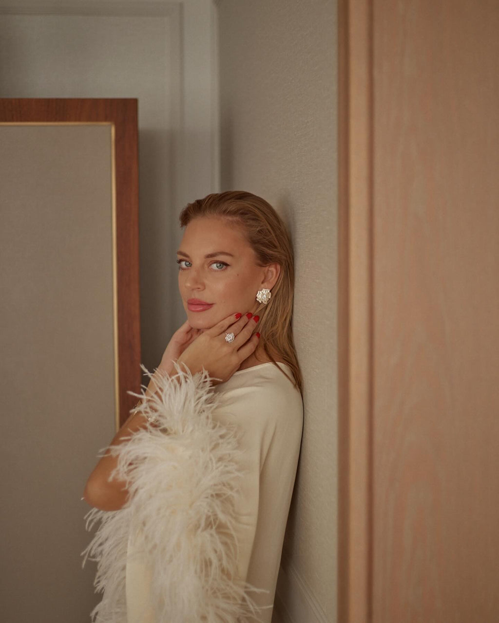 Taller Marmo Cream Ubud Feather Trim Gown UK 8