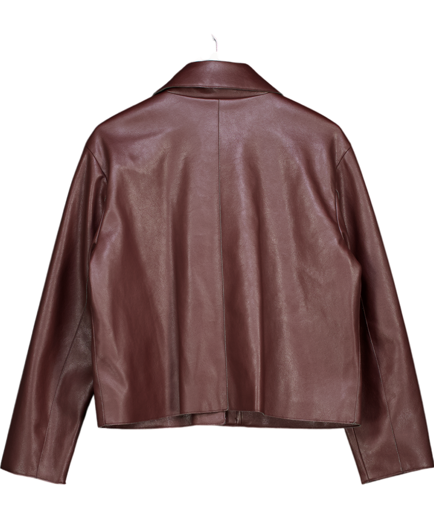 MANGO Red Dark Burgundy Faux-leather Jacket With Pockets UK XL