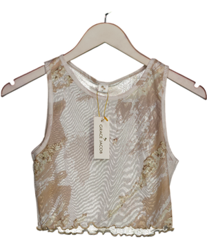 GRACE JACOBS Beige Marble Sand Crop Top UK S