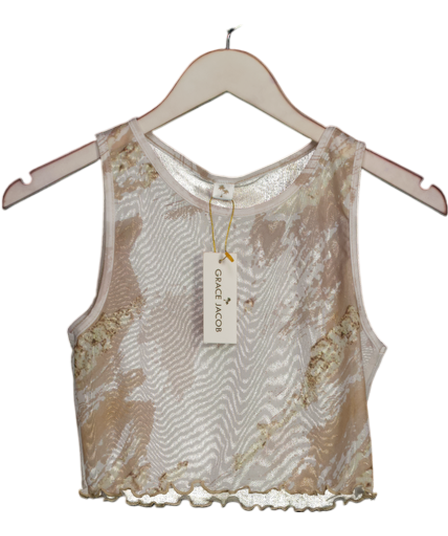 GRACE JACOBS Beige Marble Sand Crop Top UK S