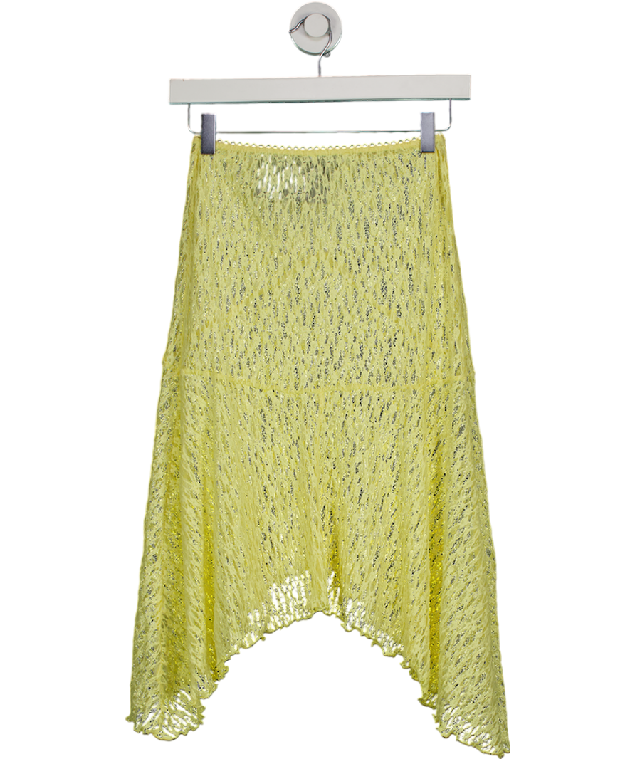 Topshop Yellow Cobweb Lace Asymmetric Hem Skirt UK 6