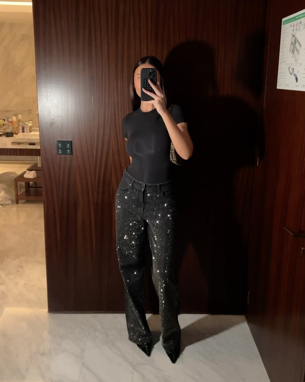 Karl Lagerfeld Grey Rhinestone Splash Denim Pants W27