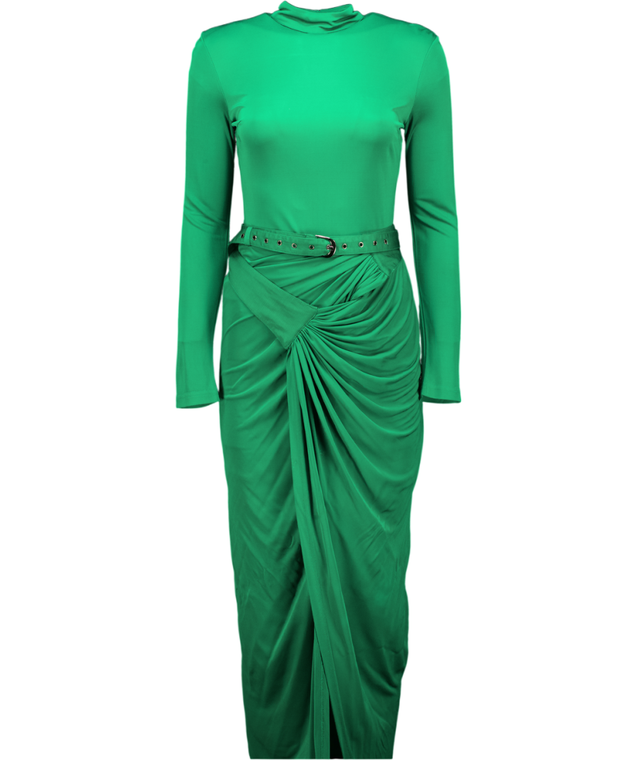 Karen Millen Green Petite Premium Viscose Jersey Ruched Maxi Dress UK S