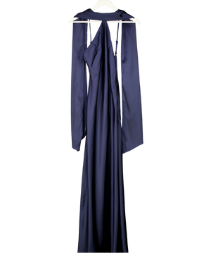 Commense Blue Tie-neck Backless Satin Sleeveless Maxi Dress UK XS