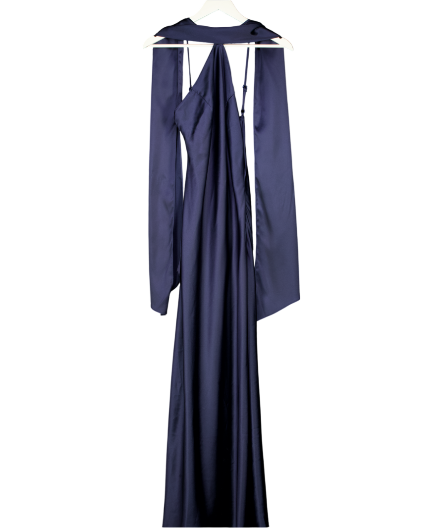 Commense Blue Tie-neck Backless Satin Sleeveless Maxi Dress UK XS