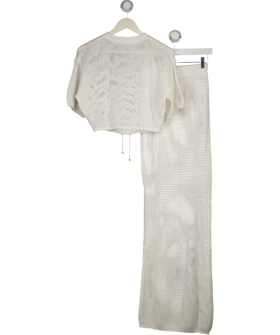 RIVER ISLAND 2-piece Ivory White Crochet Tie Waist Beach Top And Maxi Skirt Set UK XS
