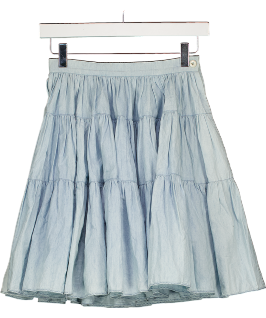 MIU MIU Light Blue Chambray Tiered Mini Skirt It38 UK 6