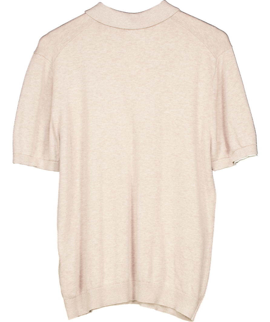 REISS Beige Slim Fit Knitted Polo Shirt UK M