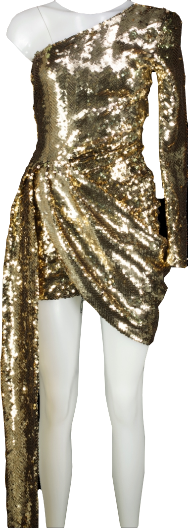 Nadine Merabi Metallic Celina Gold Dress UK S