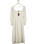 New Look White Textured Shirred Midi Dress UK 12
