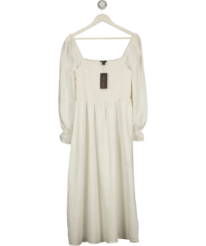New Look White Textured Shirred Midi Dress UK 12