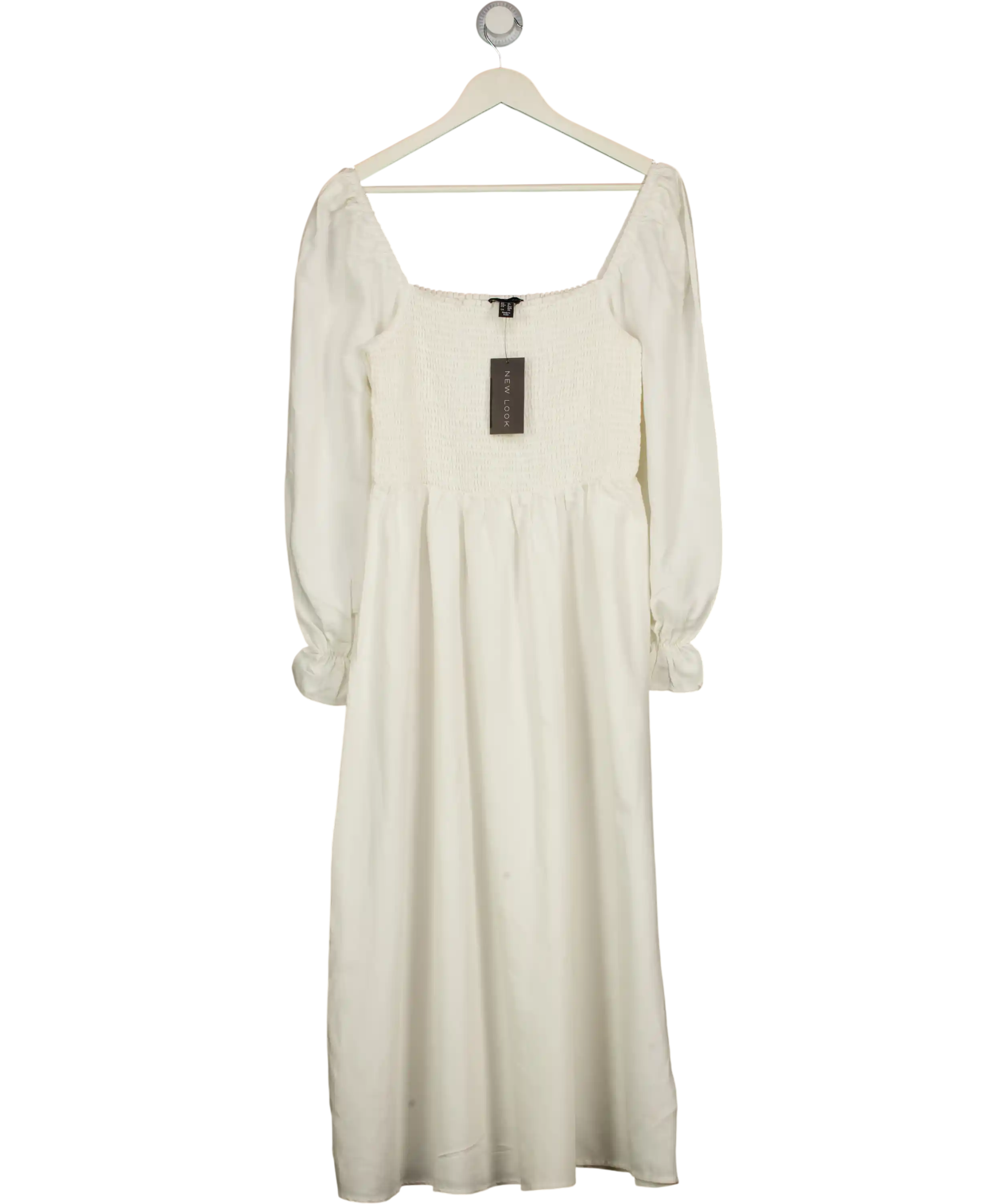 New Look White Textured Shirred Midi Dress UK 12