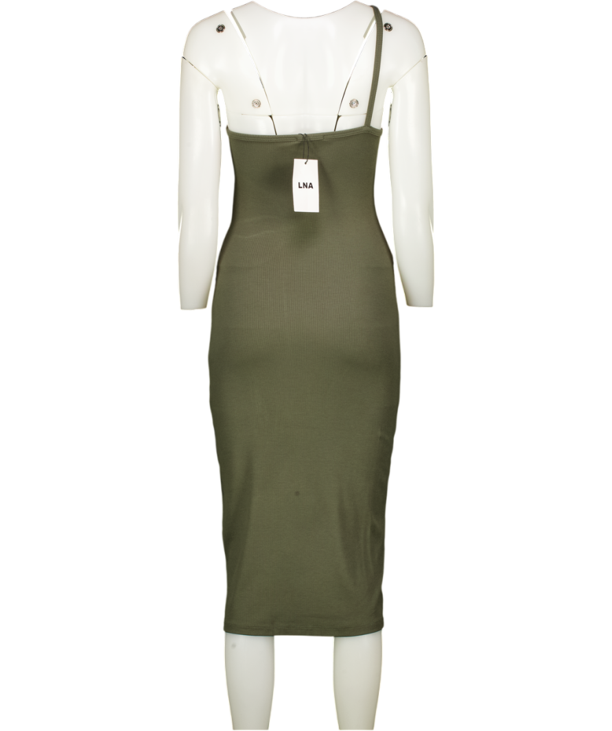 LNA Green Ribbed One Shoulder Dress UK S