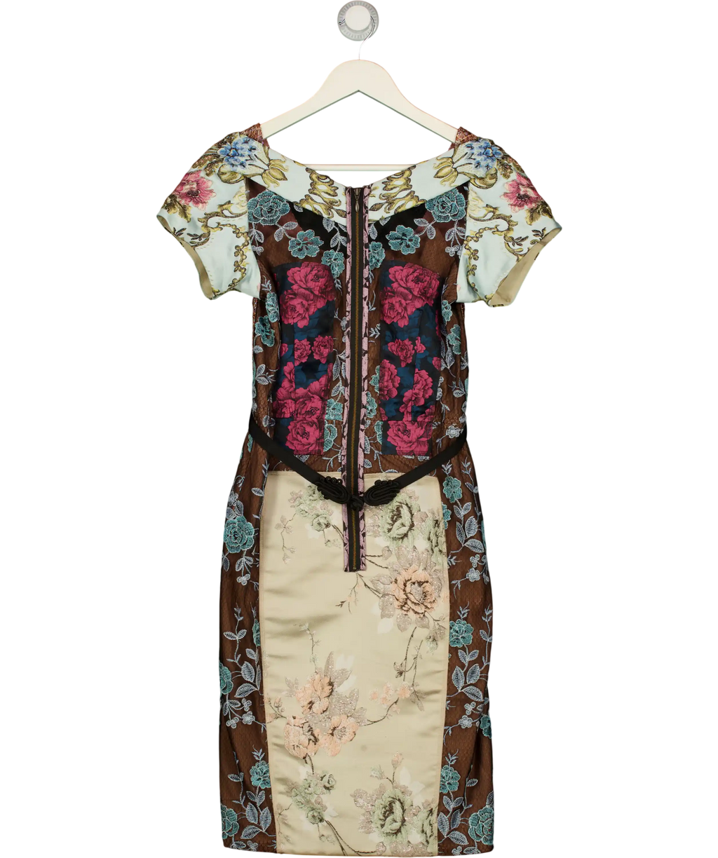 BEGUILE BY BYRON LARS Multicoloured Pieced Brocade Sheath Dress Size Us 8 UK 12