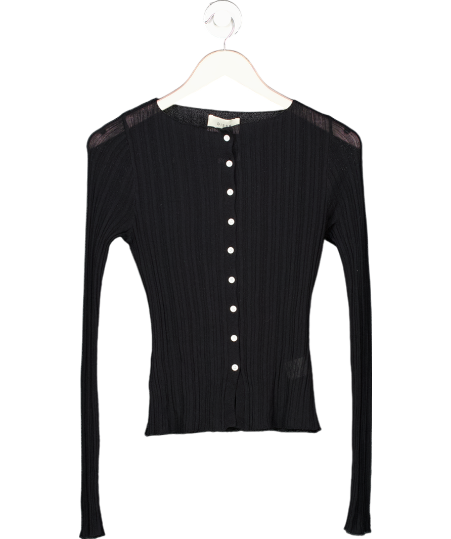 DISSH Black Sheer Ribbed Button Up Fitted Cardigan Top UK S