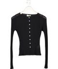 DISSH Black Sheer Ribbed Button Up Fitted Cardigan Top UK S