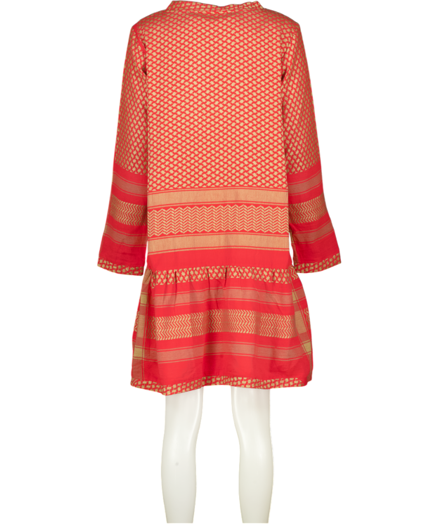 CECILIE COPENHAGEN Red / Beige 100% Cotton Long Sleeve Dress UK M