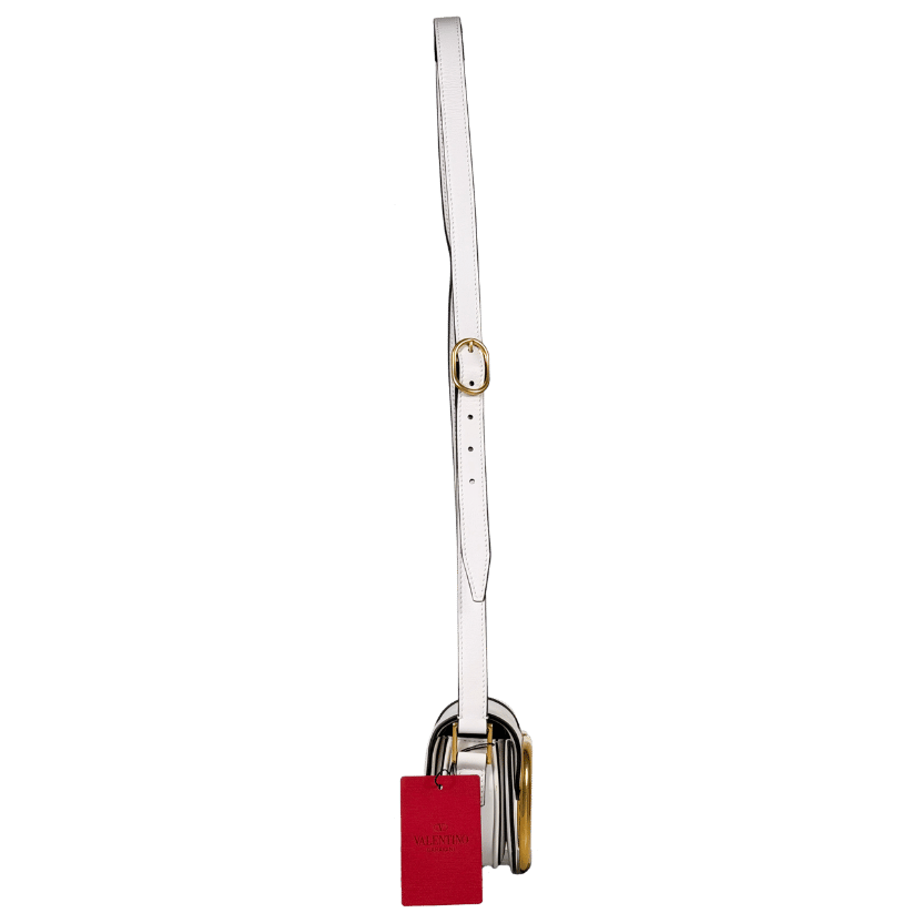 VALENTINO GARAVANI White Leather / Gold Hardware Supervee Small Leather Shoulder Bag One Size