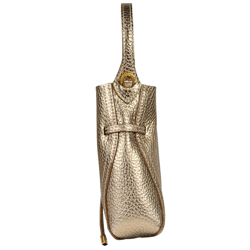 GIANNI CHIARINI Metallic Gold Sienna  Grained Cow Leather Bucket Bag