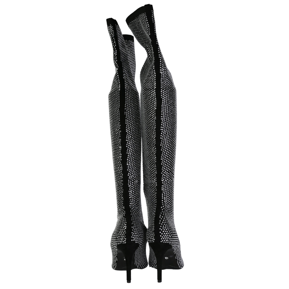 Dune White Sparkly - Black Embellished Knee High Boots UK 5 EU 38 👠
