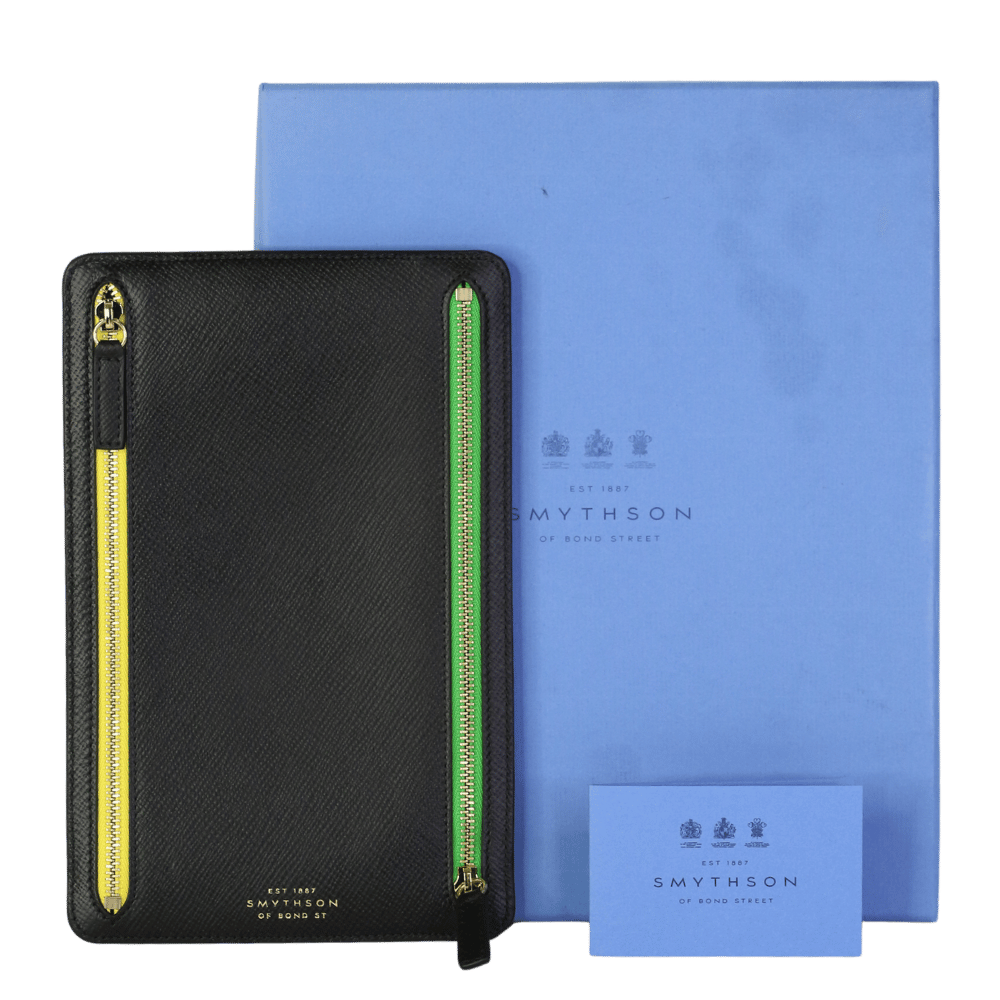 Smythson X Mr Porter Black Leather Multi-zip Travel Currency Case