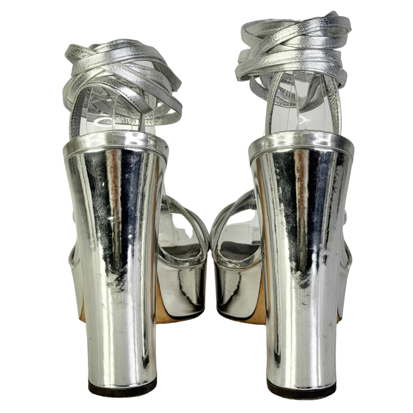 Giuseppe Zanotti Silver Flavienne Mirrored-leather Platform Sandals UK 8 EU 41 👠