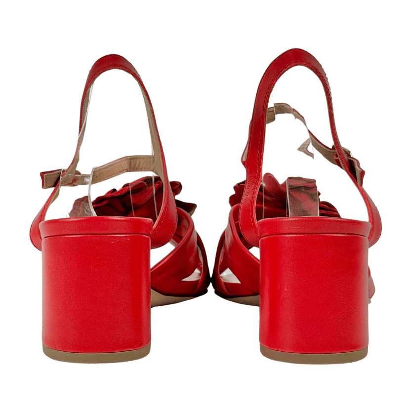 Air & Grace Flora: Red Leather & Flower Block Heel Sandals UK 9 EU 42