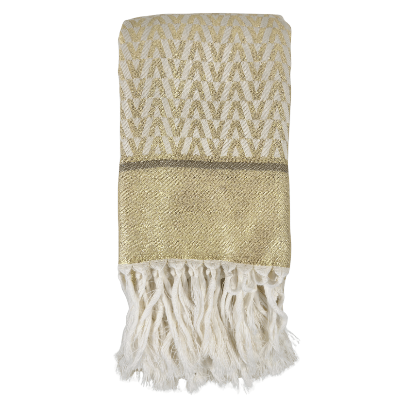 VALENTINO Cream /gold Monogram Lurex Jacquard Fringed Scarf