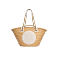Veronica Beard White Crest Raffia Market Tote - Natural Straw/white